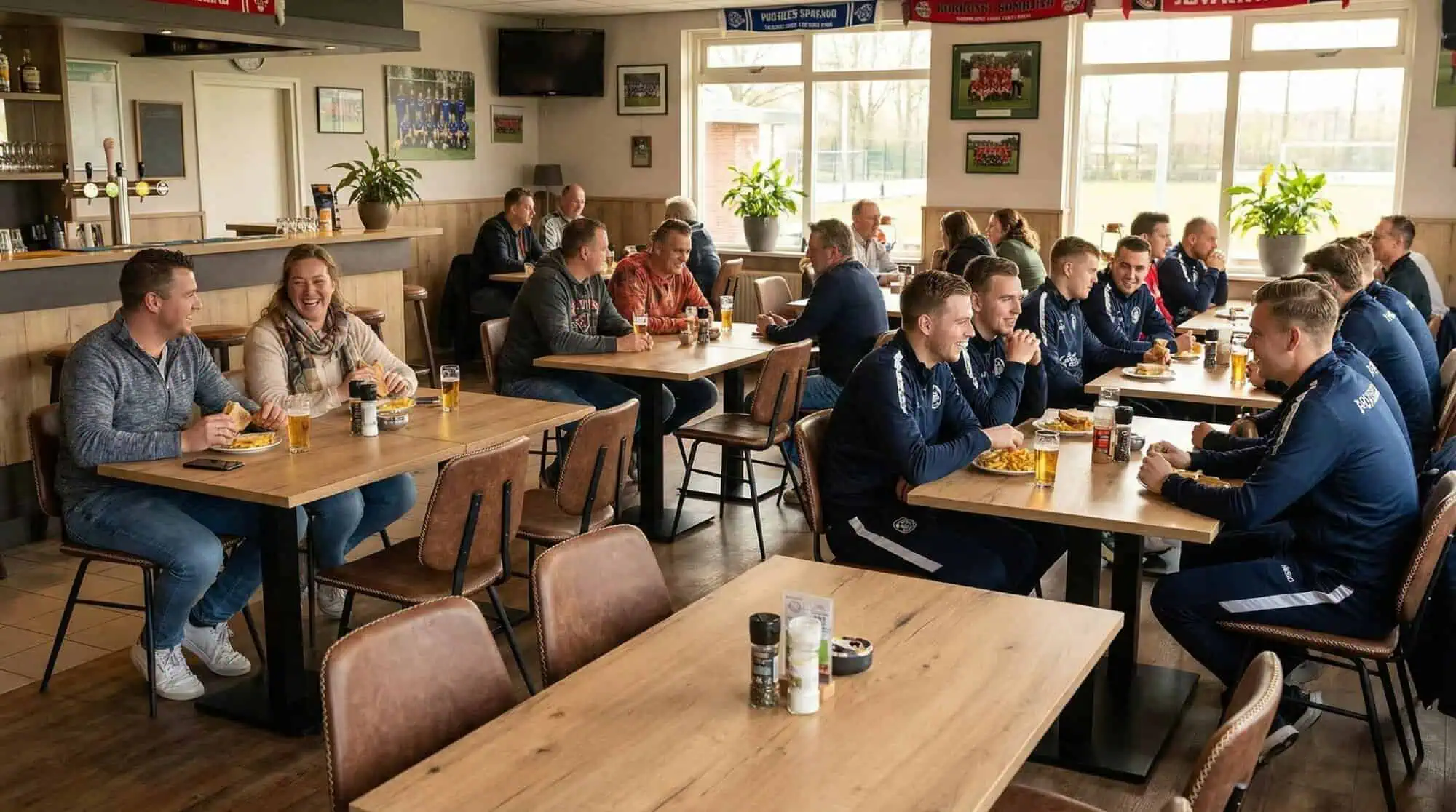 Super-Seat | Design Bistro Table Pedestals Double Black | Pieds de table en métal noir, tables en bois, chaises ; espace léger et sportif. | Mobilier de restauration