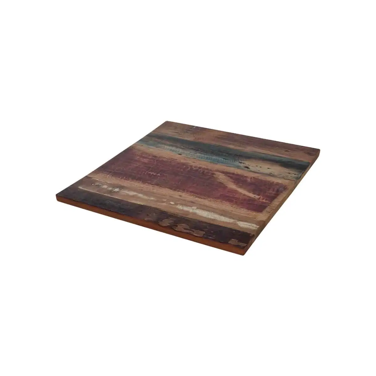 Super-Seat | Plateaux de table vintage en bois massif couleur du monde 70x70cm | Plateau de table carré en bois massif, renforcé en marron, rouge et vert. | Mobilier de restauration