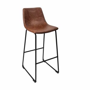 Super-Seat | Le "Charlie vintage leather bar stools cognac" | Assise en cuir cognac, pieds en métal noir ; style moderne minimaliste. | Mobilier de restauration