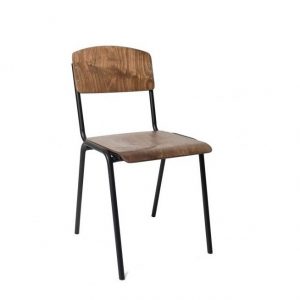 Super-Seat | The Vanitas vintage school chairs brown | Chaises en bois vintage en marron riche avec cadre en métal noir. Classique et intemporel. | Mobilier de restauration