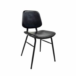 Super-Seat | The Miles Retro hospitality chairs vintage Black | Chaise en cuir noir avec surpiqûres blanches, pieds en métal, design rétro et moderne. | Mobilier de restauration