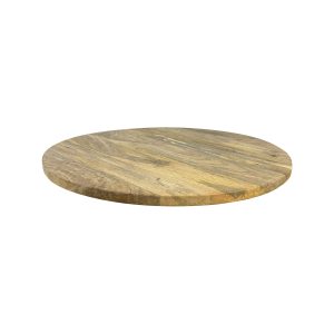 Super-Seat |Table en bois massif de manguier rond 70cm |Table en bois massif, marron clair avec veines de bois visibles, sur fond blanc. | Mobilier de restauration