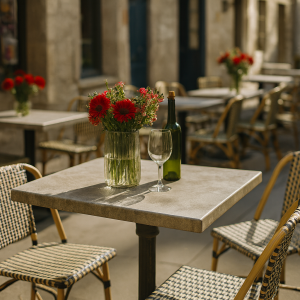 Super-Seat |Werzalit plateau de table pour restaurant ardoise 70x70 cm| Tablettes et plateaux en rotin, décor avec des fleurs de rocaille, des meubles de grande taille, des terrasses ensoleillées. | Horecameubilair