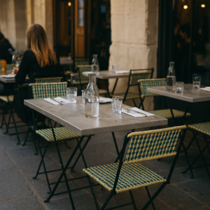 Super-Seat | Tables de café d'extérieur | Buiten staan tafels met Werzalit blad, 120x70cm ardoise. Les tables sont en acier inoxydable, en verre et en acier inoxydable. | Horecameubilair