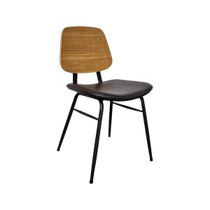 Super-Seat | The Miles Retro Chair | Cette chaise a un dossier en bois et une assise tapissée noire avec des coutures similaires. Il repose sur des pieds en métal noir. Convient aux environnements modernes de l'hôtellerie et de la restauration. | Mobilier de restauration