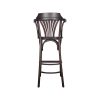 Tabourets de bar de café Thonet en bois courbé brun vieilli avec dossier et motif éventail