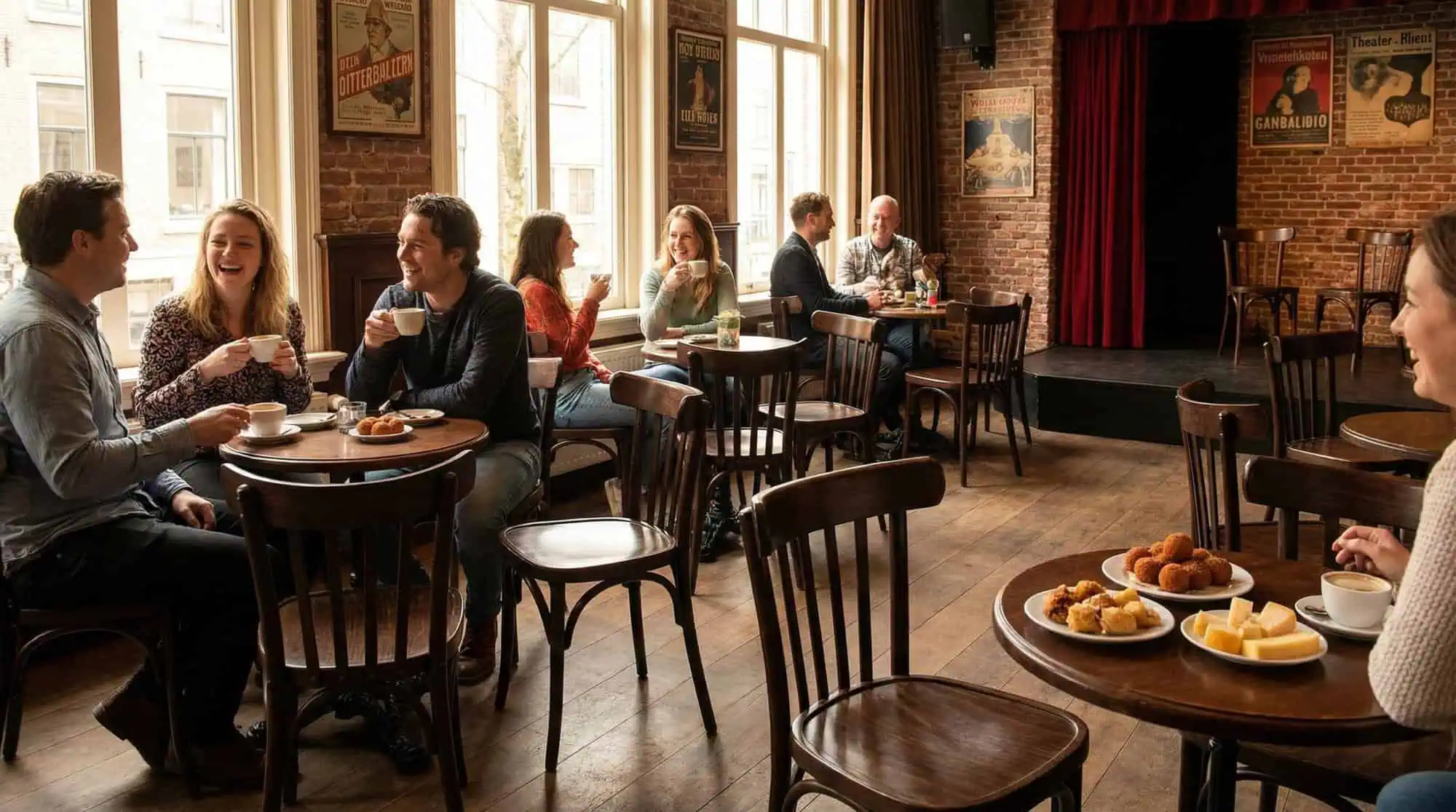 Super-Seat | Vous allez rencontrer des chaises, des tables, des tabourets de bar, des tables de pique-nique et d'autres types de tables et de chaises. | Les chaises de café Thon en bois brun avec des barres à des tables en bois dans un café en briques avec beaucoup de lumière naturelle. | Mobilier de restauration