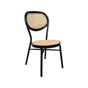 Super-Seat | La chaise Chopin Noir Thonet | Structure noire, dossier et assise en rotin tressé ; matériaux modernes et traditionnels. | Mobilier de restauration