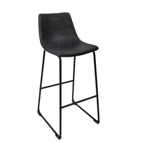 Super-Seat | Le tabouret de bar Charlie design en cuir noir | Assise en cuir noir, accents gris, pieds robustes en métal noir |. | Mobilier de restauration