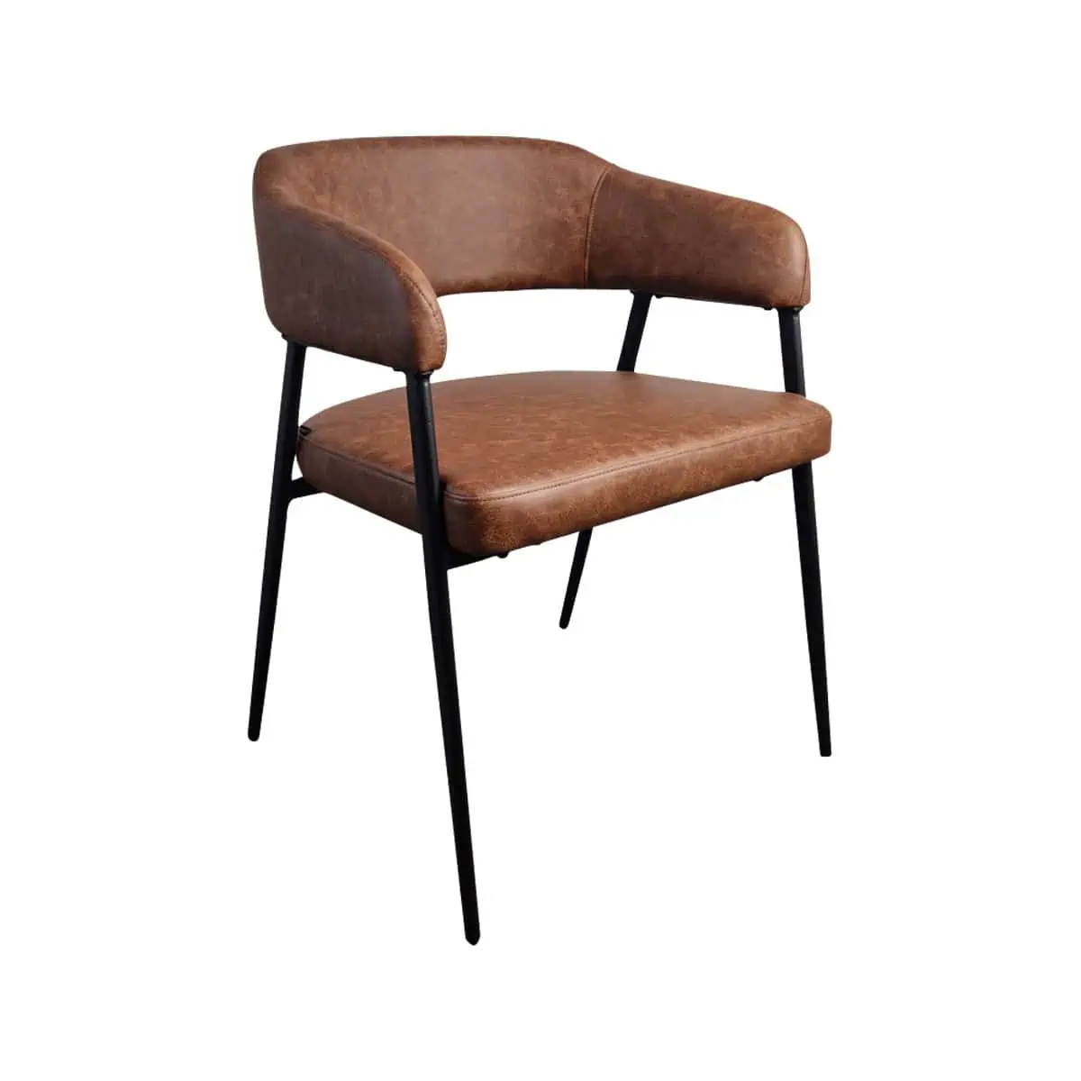 Super-Seat |cognac brown artificial leather, black metal legs, curved rug, open rug, upholstered seat. | Mobilier de restauration