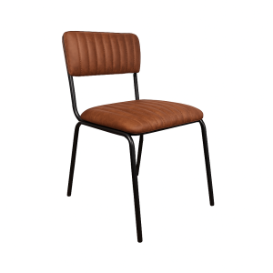 Super-Seat | The Aviator hospitality stacking chairs cognac | Chaise en cuir brun cognac, surpiqûres verticales, piètement à 4 pieds en métal noir, design moderne. | Mobilier pour la restauration