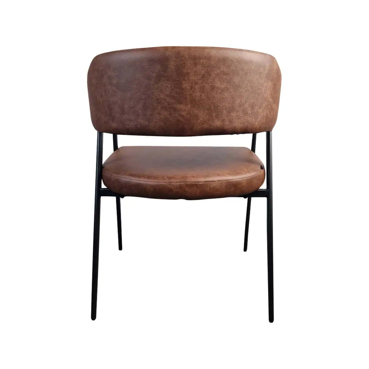 Super-Seat | Chaise en cuir brun cognac avec dossier arrondi, pieds en métal noir. | Mobilier de restauration