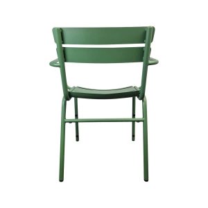 Super-Seat | The Luxembourg hospitality patio armchairs green | Chaise en métal vert ; deux lattes horizontales, assise courbée. | Mobilier de restauration