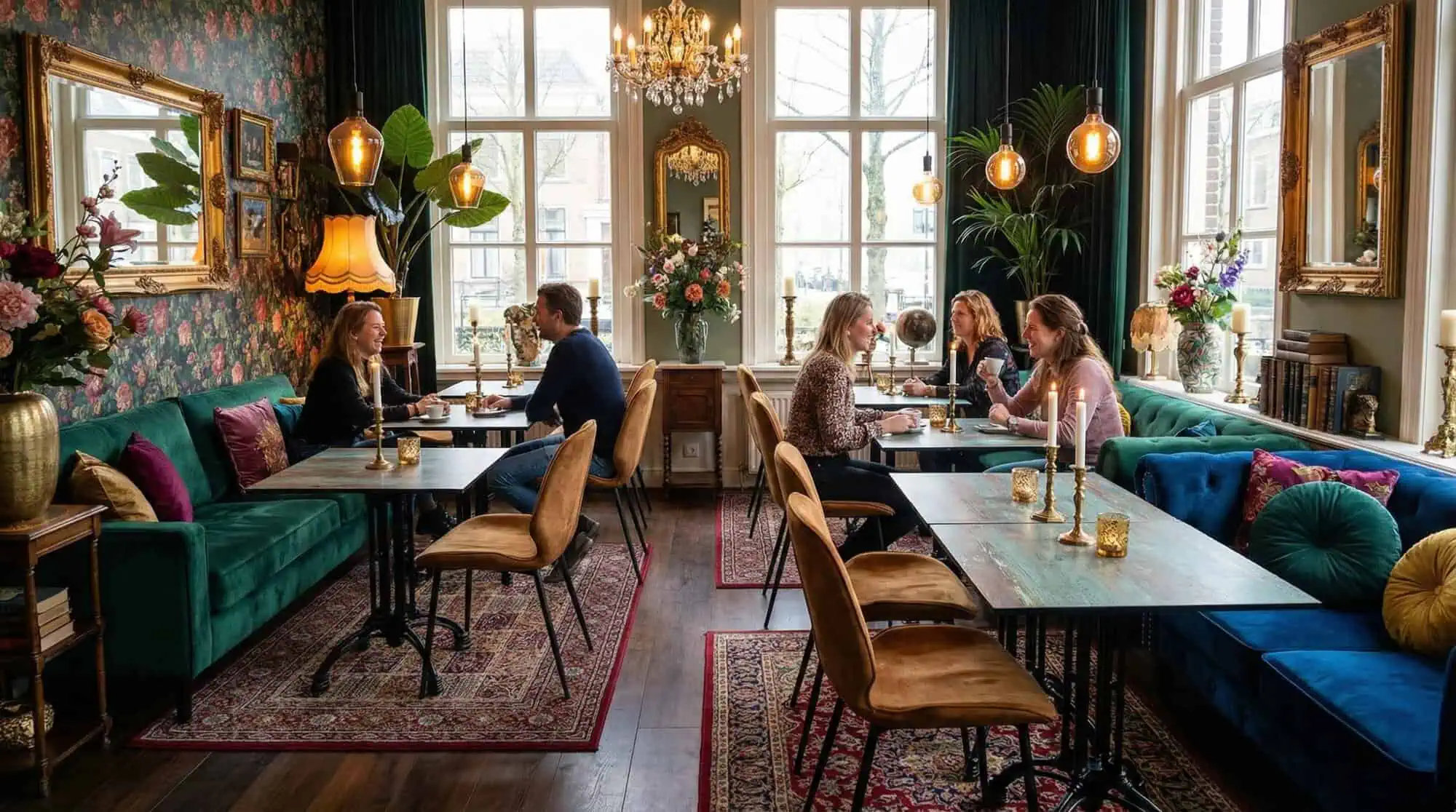 Super-Seat |HPL Hospitality Terrace Tables Banquettes en velours, tables en HPL couleur cuivre et rouille 70x70cm ; décor de café vintage avec sièges. | Mobilier de restauration