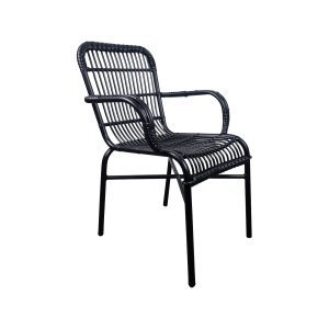 Super-Seat | La chaise Tahiti en rotin plastique | Forme en osier noir avec structure en métal, assise et accoudoirs tressés. | Mobilier de restauration