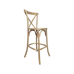 Super-Seat | Tabouret de bar empilable à dossier croisé en bois naturel | Tabouret de bar en bois naturel à dossier croisé et assise ronde ; bois rustique clair. | Mobilier de restauration