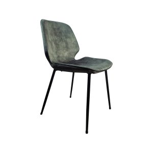 Super-Seat | The Sea Shell Ocean Chairs | Siège en velours vert gris et pieds en métal noir ; design moderne et minimaliste. | Mobilier de restauration