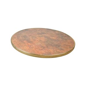 Super-Seat | Le plateau de la table d'accueil (terrasse) Werzalit | Plateau de table rond en worzalit cuivré et doré avec un fin rebord en relief. | Mobilier de restauration