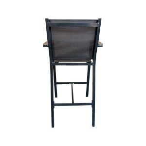 Super-Seat | Sunny metal bar stool | Haut tabouret de bar en métal noir avec dossier et repose-pieds en maille brune, adapté à la restauration. |. | Mobilier de restauration