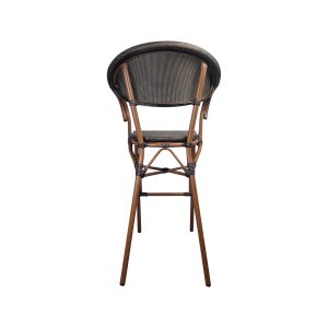 Super-Seat | Tabourets de bar pour terrasse Textilène courbés marron | Barkruk met gebogen rugleuning, bruine Textilène stof, metalen poten. Avers minimaliste. | Horecameubilair