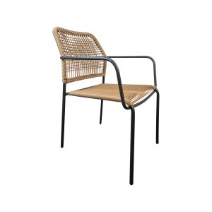 Super-Seat | Les chaises de patio de l'hospitalité Harper à petit prix | Structure en métal noir, assise/dossier en rotin tressé brun clair. | Mobilier de restauration