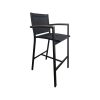 Super-Seat | The Textile hospitality (terrace) bar stools Sunny black | Tabouret de bar en maille noire avec pieds en métal, accoudoirs marron, design épuré. | Mobilier de restauration