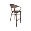 Super-Seat | Textile hospitalité (terrasse) tabourets de bar incurvés marron | Bois marron, dossier/assise noir tressé, style bistrot classique. | Mobilier de restauration