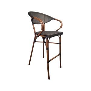 Super-Seat | Tabourets de bar pour terrasse Textilène courbés marron | Assise en Textilène tressé gris foncé, structure en bois marron. | Horecameubilair