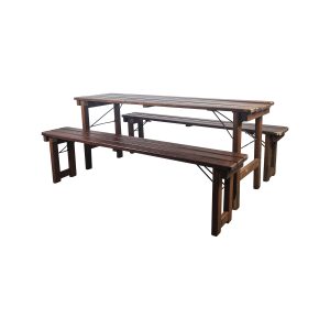 Super-Seat | The Deluxe Beer Table Set | Bois brun rustique, 180x50cm, avec support simple et charnières. Comprend 2 bancs. | Mobilier de restauration