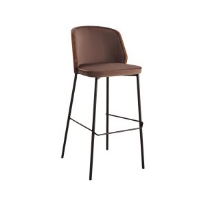 Super-Seat | Tabourets de bar design New York bois velours Moka | Barkruk avec bruine fluwelen zitting, houten omlijsting, zwart metalen poten et voetsteun |. | Horecameubilair