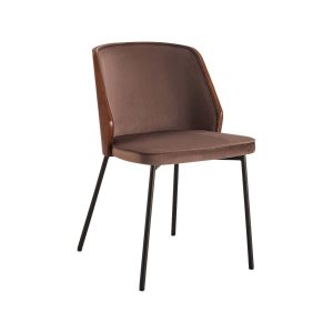 Super-Seat | Les Chaises design New York bois velours Moka | Boutons en velours brut, tapissés, boutons métalliques noirs fins |. | Horecameubilair
