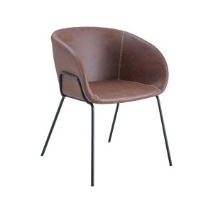 Super-Seat | Une chaise en cuir marron | Cuir marron, structure en métal, pieds noirs, coutures décoratives, design moderne. | Horecameubilair