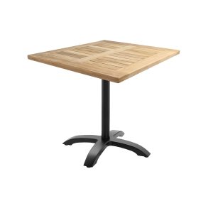 Super-Seat | Tables de (terrasse) Horeca Tivoli teck 70x70cm | Vierkant houten teck blade, zwart metalen poot met vier voeten, terrasmeubilair moderne. | Horecameubilair