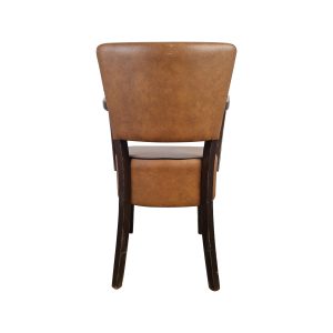 Super-Seat | Lisa Vintage Art Deco Hospitality Chairs Caramel | Chaise en cuir marron, dossier conique, pieds en bois foncé avec finition usée. | Mobilier de restauration