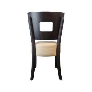 Super-Seat | Chaises Lisa Curve | Donkere houten stoel met vierkante ruguitsparing, light beige bekleding, conçu pour l'hôtellerie. | Horecameubilair