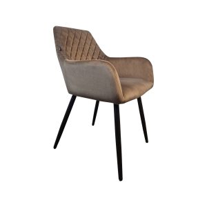 Super-Seat | The Diamond chaises d'hôtellerie en velours moka | Mokka-bruin velours, diamant-stiksel rugleuning, zwarte metalen poten, geïntegreerde armleuningen. | Horecameubilair