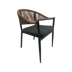 Super-Seat | The Lion Terrace Chairs | Dossier tressé brun clair, coussin foncé, pieds noirs élancés, design moderne et minimaliste. | Mobilier de restauration