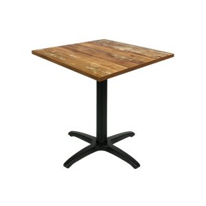 Super-Seat | Les Tables professionnelles en bois de manguier série 'Monde' 70x70cm | Vieille table, verweerd mangohout blad in lichtbruin, zwart metalen driepoot onderstel. | Horecameubilair