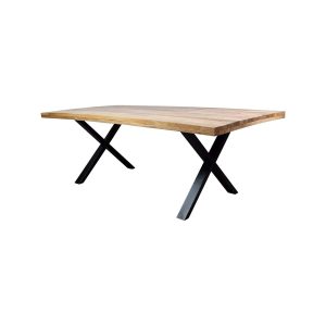 Super-Seat | Table à manger en bois | Bois naturel avec X-poten en métal noir ; rechthoekig, natuurafwerking tegen witte achtergrond. | Horecameubilair
