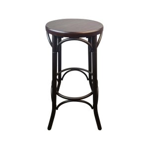 Super-Seat | Thonet Café Barstool Metal and Wood Brown | Brown, siège rond en bois, pieds en métal noir, design classique. | Mobilier de restauration