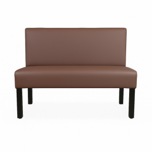 Super-Seat | Le bistro Lisa horeca eetbank Donkerbruin - 120cm | Donkerbruine houten eetbank, rechte rugleuning, zwarte metalen poten, zonder armleuningen. | Horecameubilair