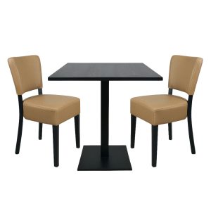 Super-Seat | The Hospitality Set Lisa taupe + Urban table black melamine 67x67cm | Table en mélamine noire, carrée avec pied ; 2 chaises tapissées taupe avec pieds noirs. | Mobilier de restauration