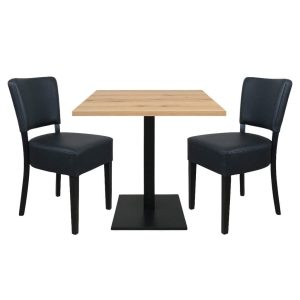 Super-Seat | The Hospitality Set Lisa black | Chaises rembourrées noires, base en métal noir, plateau de table en mélamine chêne 67x67cm |. | Mobilier de restauration