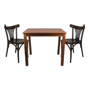 Super-Seat | Ensemble Hospitalité composé de deux chaises Thonet noires à dossier incurvé et d'une table Parker café marron 80x80cm | Chaises Thonet noires en bois incurvé et table Parker en bois marron, piétement noir mat, 80x80cm |... | Mobilier de restauration