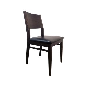 Super-Seat | The Jameson Bistro Chair | Assise en cuir noir sur bois foncé, design minimaliste avec dossier incurvé et pieds droits. |. | Mobilier de restauration