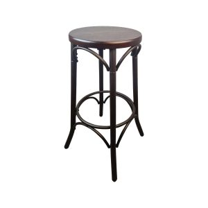 Super-Seat | The Thonet Café Barstools | Assise ronde en bois, pieds courbés en métal avec repose-pieds circulaire, marron et contrasté. | Mobilier de restauration