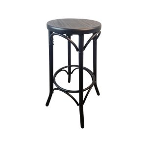 Super-Seat | Tabouret de bar en métal noir avec assise ronde en bois par Thonet café | Elégant et industriel, parfait pour les intérieurs modernes. | Mobilier de restauration