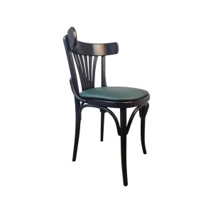 Super-Seat | Chaise Thonet en bois noir | Bois noir, assise verte, dossier incurvé avec barres verticales, élégance classique. | Mobilier de restauration