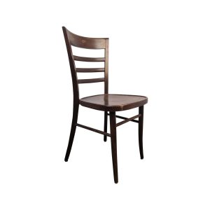 Super-Seat | La chaise de café en bois brun noyer Tommy Thonet | Donker notenhouten stoel, gebogen rugleuning, horizontal spijlen, houten zitting. | Horecameubilair