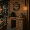 Super-Seat |Un bureau d'apothekers eikenhouten vintage avec des lades 228x70cm|Bureau eiken massif en brun chaud, poignées en métal, bois de bakstenen opstelling. | Horecameubilair